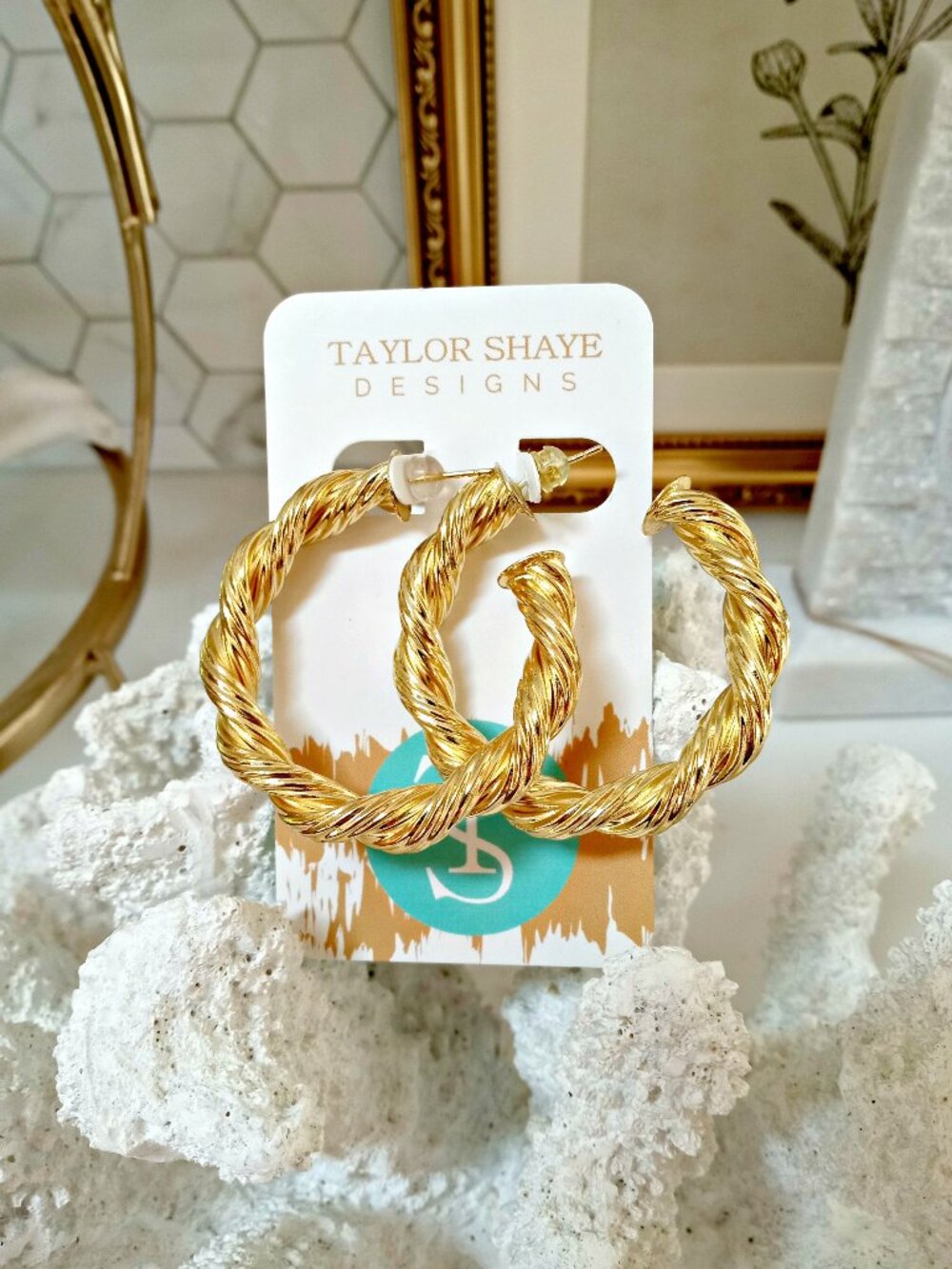 NEW! TAYLOR SHAYE LARGE BRAIDED TWIST HOOP EARRINGS